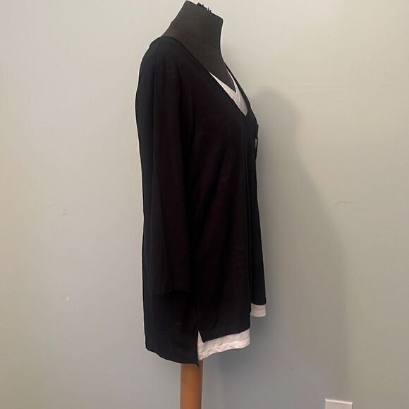 Rebecca Malone Women's Black 3/4 Sleeve Faux Layered Top PXL NWT - Picture 5 of 7